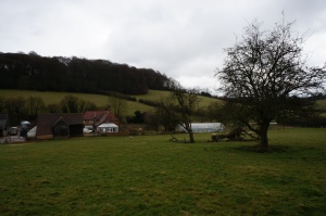 Hazeldene Farm with sloping meadow in background
