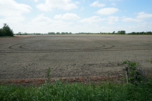 Sprayed and ploughed field after 3rd failed crop by farmer next to Chimney Meadows